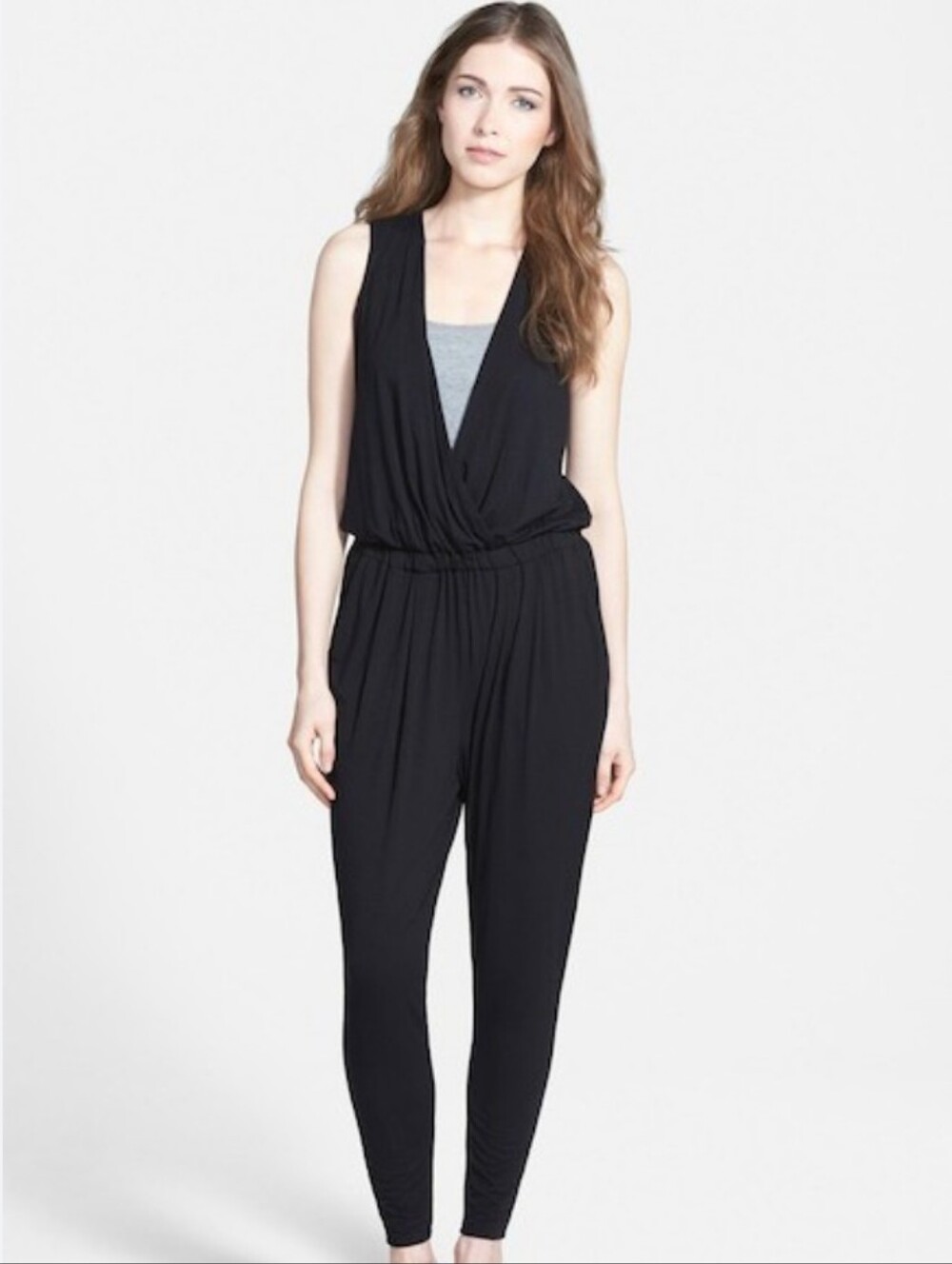 Eileen Fisher Black Sleeveless V-Neck Draped Jumpsuit Size 1X